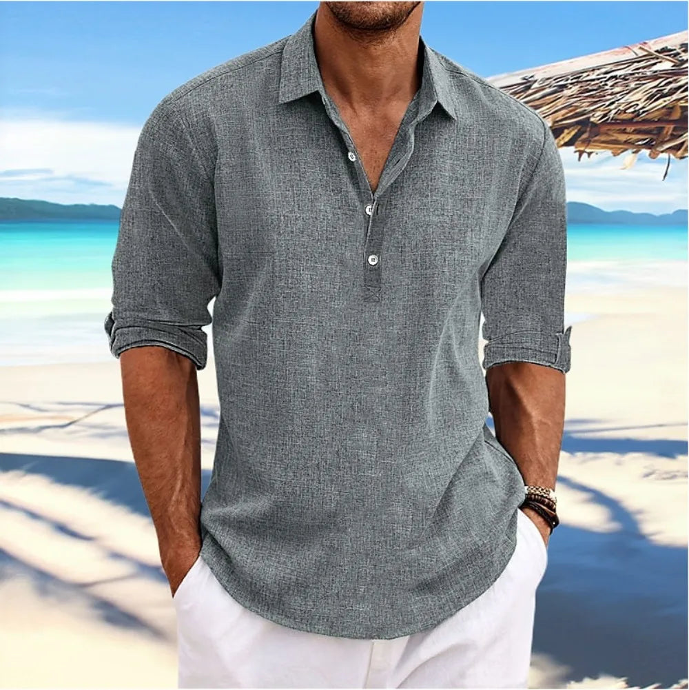 Camisa Holgada de Manga Larga para Hombre-Estilo Casual