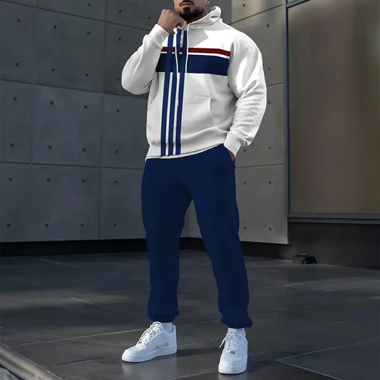 ConjuntoDeportivo 2 Piezas con Capucha para Hombre- Sudadera y Pantalón a Rayas