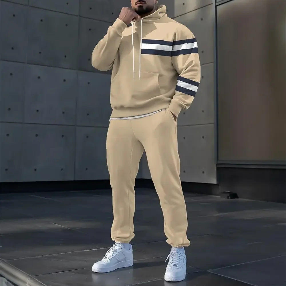 ConjuntoDeportivo 2 Piezas con Capucha para Hombre- Sudadera y Pantalón a Rayas