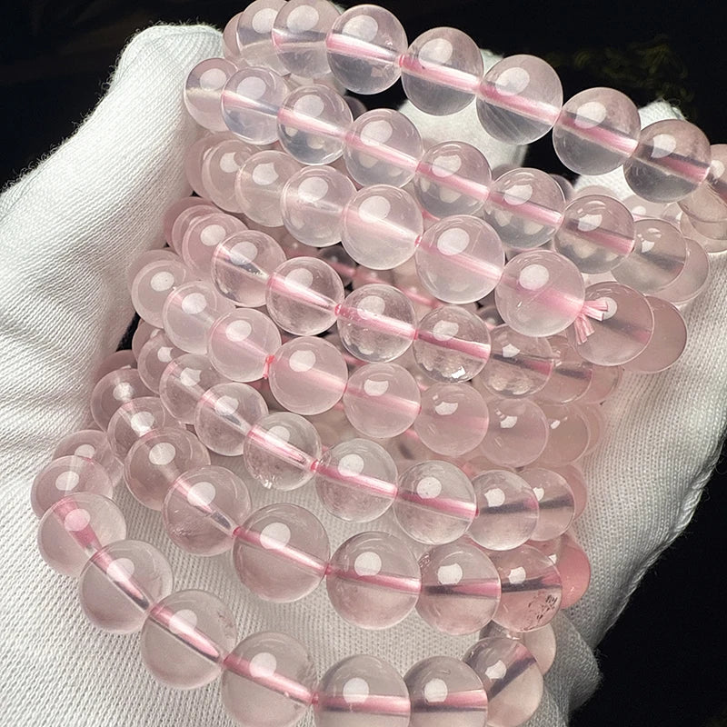Pulsera de Cuarzo Rosa Natural-Piedra de la Suerte y el Amor