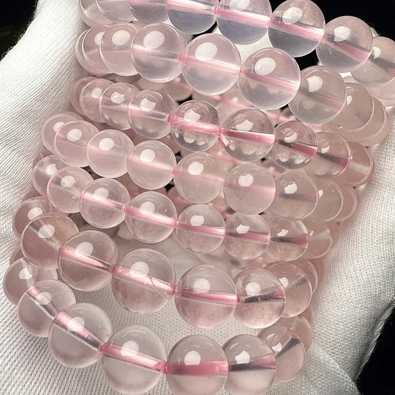 Pulsera de Cuarzo Rosa Natural-Piedra de la Suerte y el Amor