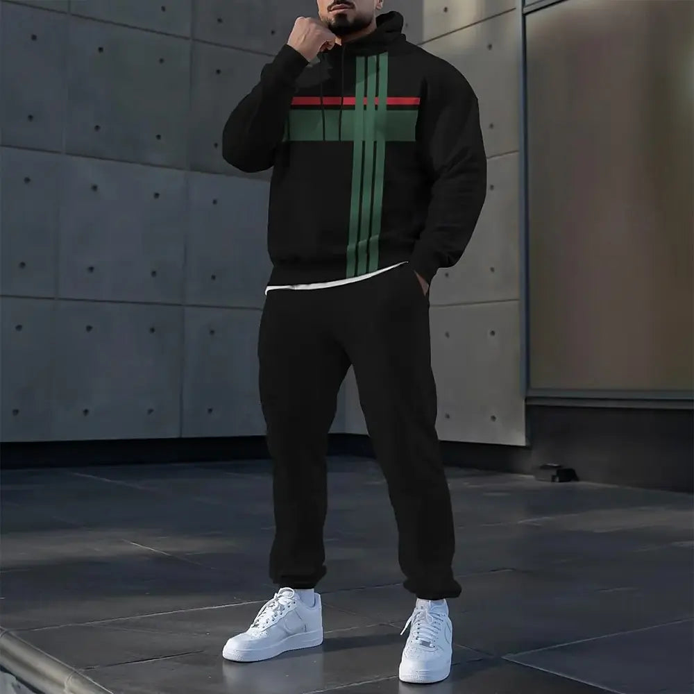 ConjuntoDeportivo 2 Piezas con Capucha para Hombre- Sudadera y Pantalón a Rayas
